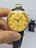 Swiss Copy Blancpain Automatic Watch Gold Dial Case Black Leather